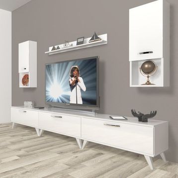 Decoraktiv Eko 270DA Mdf Retro Parlak Beyaz Tv Ünitesi