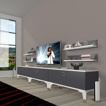 Decoraktiv Eko 270R Mdf Gold Beyaz Antrasit Tv Ünitesi