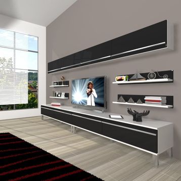 Decoraktiv Eko 360Y Mdf Krom Ayaklı Beyaz Siyah Tv Ünitesi