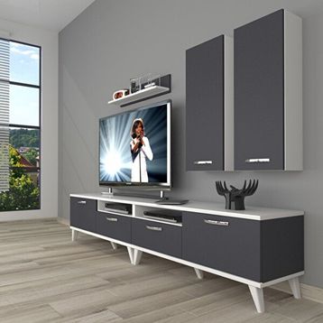 Decoraktiv Eko 5200D Mdf Retro Beyaz Antrasit Tv Sehpa Ünitesi