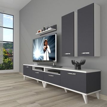 Decoraktiv Eko 5200D Mdf Retro Beyaz Antrasit Tv Sehpa Ünitesi