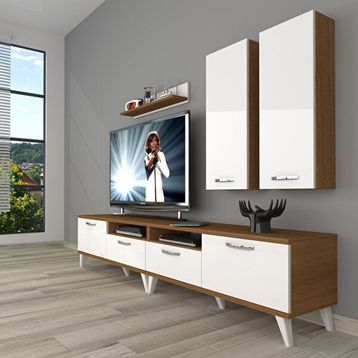 Decoraktiv Eko 5200D Mdf Retro Beyaz Ceviz Tv Sehpa Ünitesi