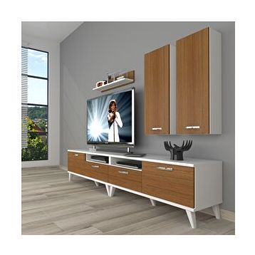 Decoraktiv Eko 5200D Mdf Retro Beyaz Ceviz Tv Sehpa Ünitesi