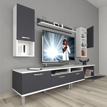 Decoraktiv Eko 5200DA Mdf Krom Ayaklı Beyaz Antrasit Tv Sehpa Ünitesi