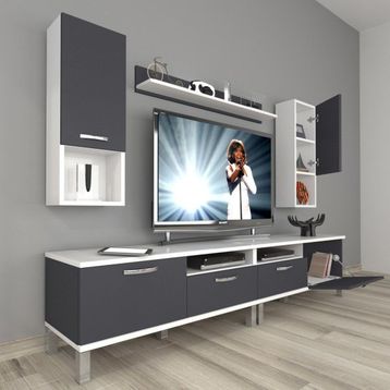 Decoraktiv Eko 5200DA Mdf Krom Ayaklı Beyaz Antrasit Tv Sehpa Ünitesi