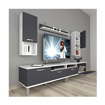 Decoraktiv Eko 5200DA Mdf Krom Ayaklı Beyaz Antrasit Tv Sehpa Ünitesi