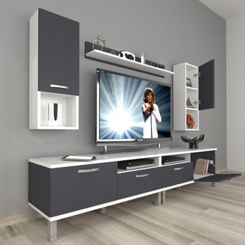 Decoraktiv Eko 5200DA Mdf Krom Ayaklı Beyaz Antrasit Tv Sehpa Ünitesi