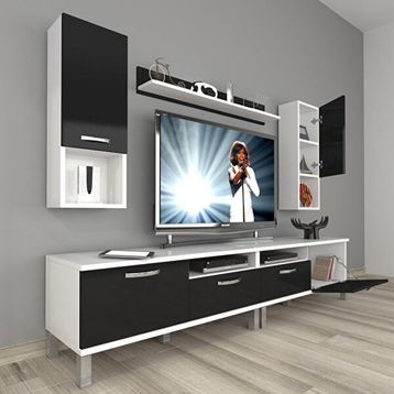 Decoraktiv Eko 5200DA Mdf Krom Ayaklı Beyaz Siyah Tv Sehpa Ünitesi