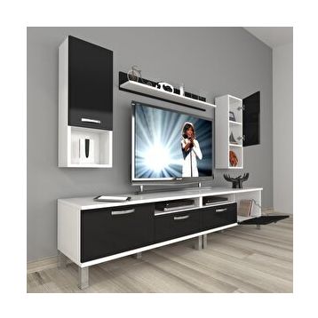 Decoraktiv Eko 5200DA Mdf Krom Ayaklı Beyaz Siyah Tv Sehpa Ünitesi