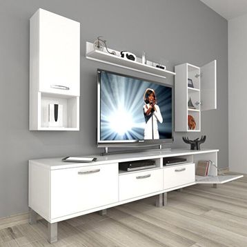 Decoraktiv Eko 5200DA Mdf Krom Ayaklı Parlak Beyaz Tv Sehpa Ünitesi