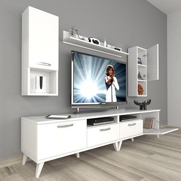 Decoraktiv Eko 5200DA Mdf Retro Parlak Beyaz Tv Sehpa Ünitesi