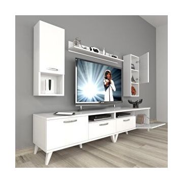Decoraktiv Eko 5200DA Mdf Retro Parlak Beyaz Tv Sehpa Ünitesi