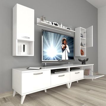 Decoraktiv Eko 5200DA Mdf Retro Parlak Beyaz Tv Sehpa Ünitesi