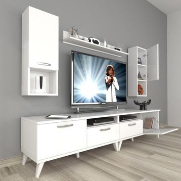 Decoraktiv Eko 5200DA Mdf Retro Parlak Beyaz Tv Sehpa Ünitesi