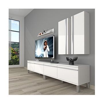 Decoraktiv Eko 5200T Mdf Krom Ayaklı Parlak Beyaz Tv Sehpa Ünitesi