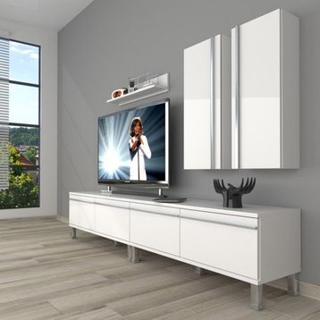 Decoraktiv Eko 5200T Mdf Krom Ayaklı Parlak Beyaz Tv Sehpa Ünitesi