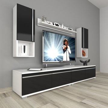 Decoraktiv Eko 5200TA Mdf Tv Ünitesi 200x40x40 cm Beyaz Siyah Tv Ünitesi