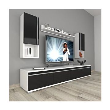 Decoraktiv Eko 5200TA Mdf Tv Ünitesi 200x40x40 cm Beyaz Siyah Tv Ünitesi