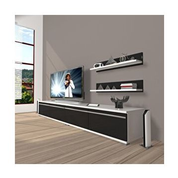Decoraktiv Eko 5200TA Mdf Tv Ünitesi 200x40x40 cm Beyaz Siyah Tv Ünitesi