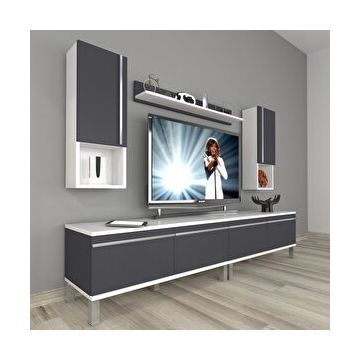Decoraktiv Eko 5220TA Mdf Krom Ayaklı Beyaz Antrasit Tv Sehpa Ünitesi