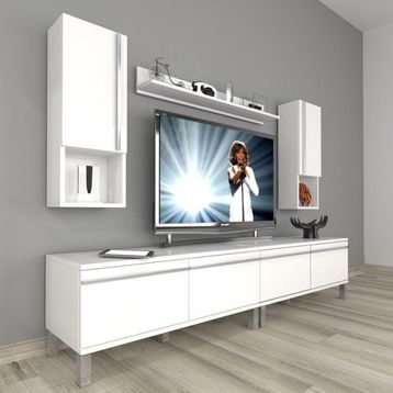 Decoraktiv Eko 5220TA Mdf Krom Ayaklı Parlak Beyaz Tv Sehpa Ünitesi