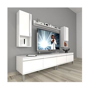 Decoraktiv Eko 5220TA Mdf Krom Ayaklı Parlak Beyaz Tv Sehpa Ünitesi