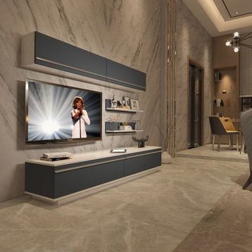 Decoraktiv EKO 5B Mdf Std Beyaz Antrasit Tv Ünitesi