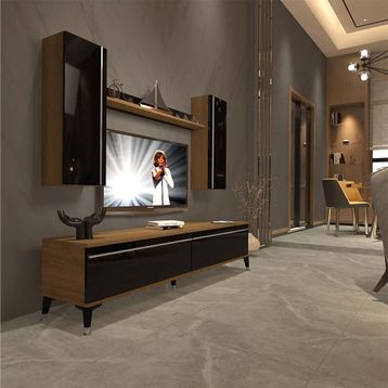Decoraktiv EKO 5D Mdf Std Pera Siyah Silver Tv Ünitesi