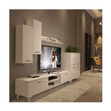 Decoraktiv Eko 6 Mdf Dvd Silver Parlak Beyaz Tv Sehpa Ünitesi