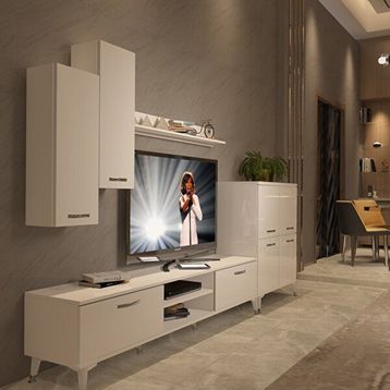 Decoraktiv Eko 6 Mdf Dvd Silver Parlak Beyaz Tv Sehpa Ünitesi