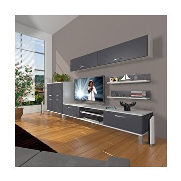 Decoraktiv Eko 6Y Mdf Dvd Krom Ayaklı Beyaz Antrasit Tv Sehpa Ünitesi