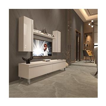 Decoraktiv Eko 7 Mdf Std Krom Ayaklı Parlak Beyaz Tv Sehpa Ünitesi