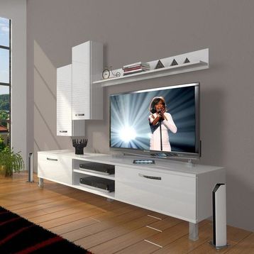 Decoraktiv Eko 7 Slm Dvd Krom Ayaklı Parlak Beyaz Tv Sehpa Ünitesi