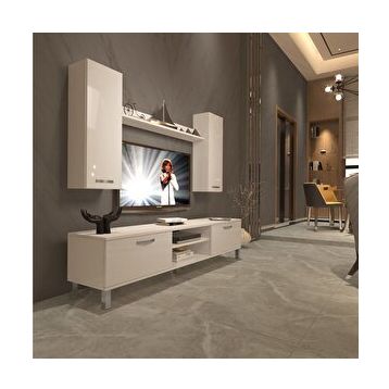 Decoraktiv Eko 7 Slm Dvd Krom Ayaklı Parlak Beyaz Tv Sehpa Ünitesi