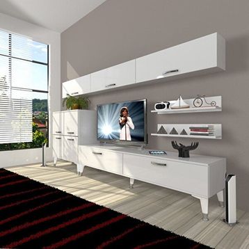 Decoraktiv Eko 8 Slm Std Silver Parlak Beyaz Tv Sehpa Ünitesi