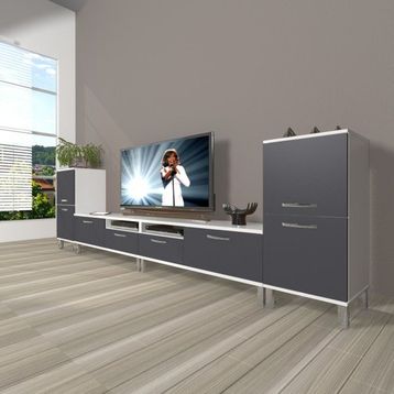 Decoraktiv Eko 9200 Mdf Krom Ayaklı Beyaz Antrasit Tv Sehpa Ünitesi