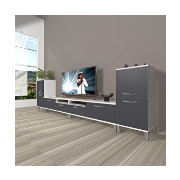 Decoraktiv Eko 9200 Mdf Krom Ayaklı Beyaz Antrasit Tv Sehpa Ünitesi