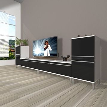 Decoraktiv Eko 9200T Mdf Krom Ayaklı Beyaz Siyah Tv Sehpa Ünitesi