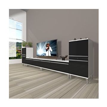 Decoraktiv Eko 9200T Mdf Krom Ayaklı Beyaz Siyah Tv Sehpa Ünitesi
