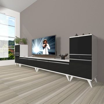 Decoraktiv Eko 9200T Mdf Retro Beyaz Siyah Tv Sehpa Ünitesi