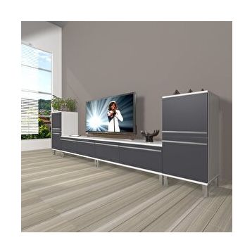 Decoraktiv EKO 9220T MDF Krom Ayaklı Beyaz Antrasit TV Sehpa Ünitesi