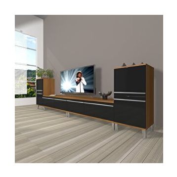 Decoraktiv EKO 9220T MDF Krom Ayaklı Ceviz Siyah TV Sehpa Ünitesi