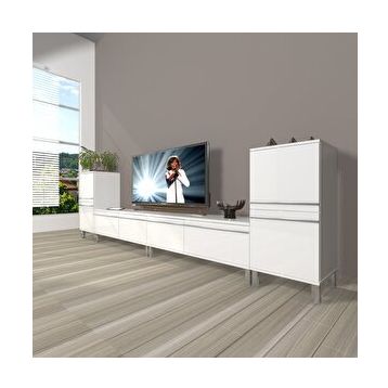 Decoraktiv EKO 9220T MDF Krom Ayaklı Parlak Beyaz TV Sehpa Ünitesi