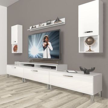 Decoraktiv Ekoflex 270DA Mdf Krom Ayaklı Parlak Beyaz Tv Sehpa Ünitesi