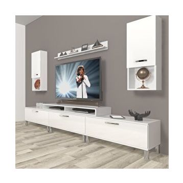 Decoraktiv Ekoflex 270DA Mdf Krom Ayaklı Parlak Beyaz Tv Sehpa Ünitesi