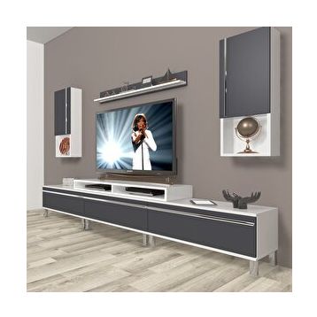 Decoraktiv Ekoflex 270TA Mdf Krom Ayaklı Beyaz Antrasit Tv Sehpa Ünitesi