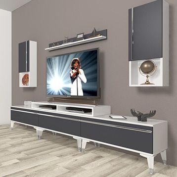 Decoraktiv Ekoflex 270TA Mdf Silver Beyaz Antrasit Tv Sehpa Ünitesi