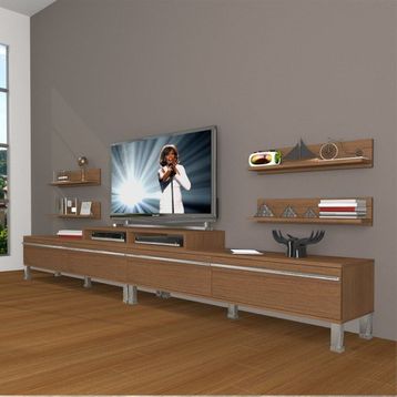 Decoraktiv Ekoflex 360R Mdf Krom Ayaklı Naturel Ceviz Tv Sehpa Ünitesi