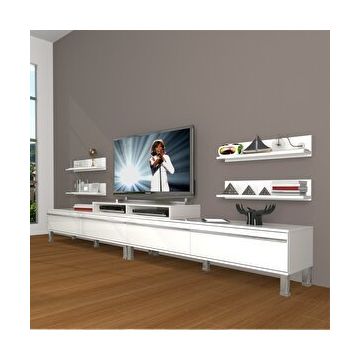 Decoraktiv Ekoflex 360R Mdf Krom Ayaklı Parlak Beyaz Tv Sehpa Ünitesi