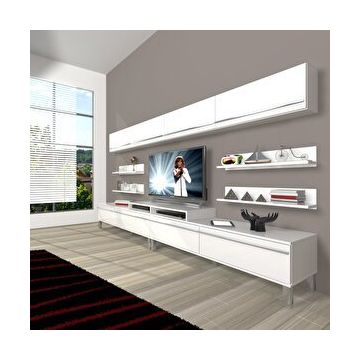 Decoraktiv Ekoflex 360Y Mdf Krom Ayaklı Parlak Beyaz Tv Sehpa Ünitesi